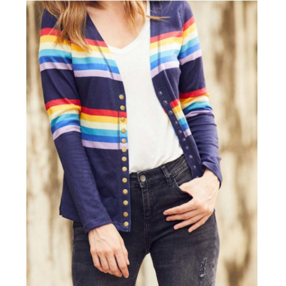 Rainbow Striped Snap Button Cardigan Sweater
